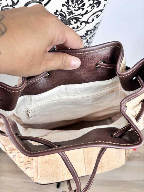 Boho patchwork backpack bag woven canvas cork woo… - image 5