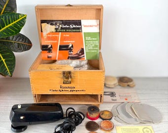 Ronson Roto-Shine Magnetic Vintage Electric Shoe Polisher Complete Set