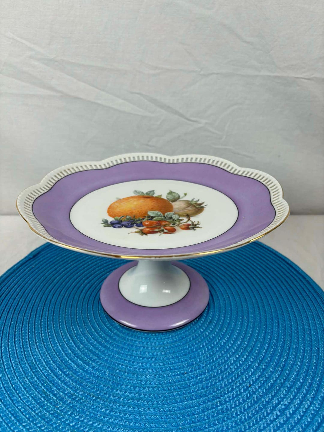 Vintage Bavaria Schumann Arzberg Porcelain Cake Stand, Fruit