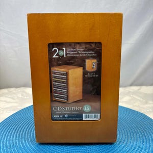 CDStudio 15 Drehbarer CD-Ständer aus Holz mit integriertem Bilderrahmen, Vintage-Dreh-CD-Turm, Bürodekoration, Retro-Musiksammlung