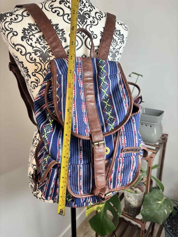 Vintage Cargo Ethnic Boho Backpack With Brown Faux Leather  display picture 2