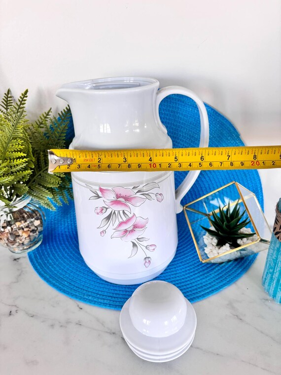 Vintage Floral Thermos Carafe White With Pink Magnolia Flowers