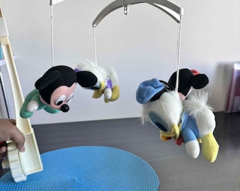Vintage Disney Babies Crib Mobile Baby Mickey Collection Musical with Minnie Donald Daisy Plush 90s Rare Disney Collector Nursery