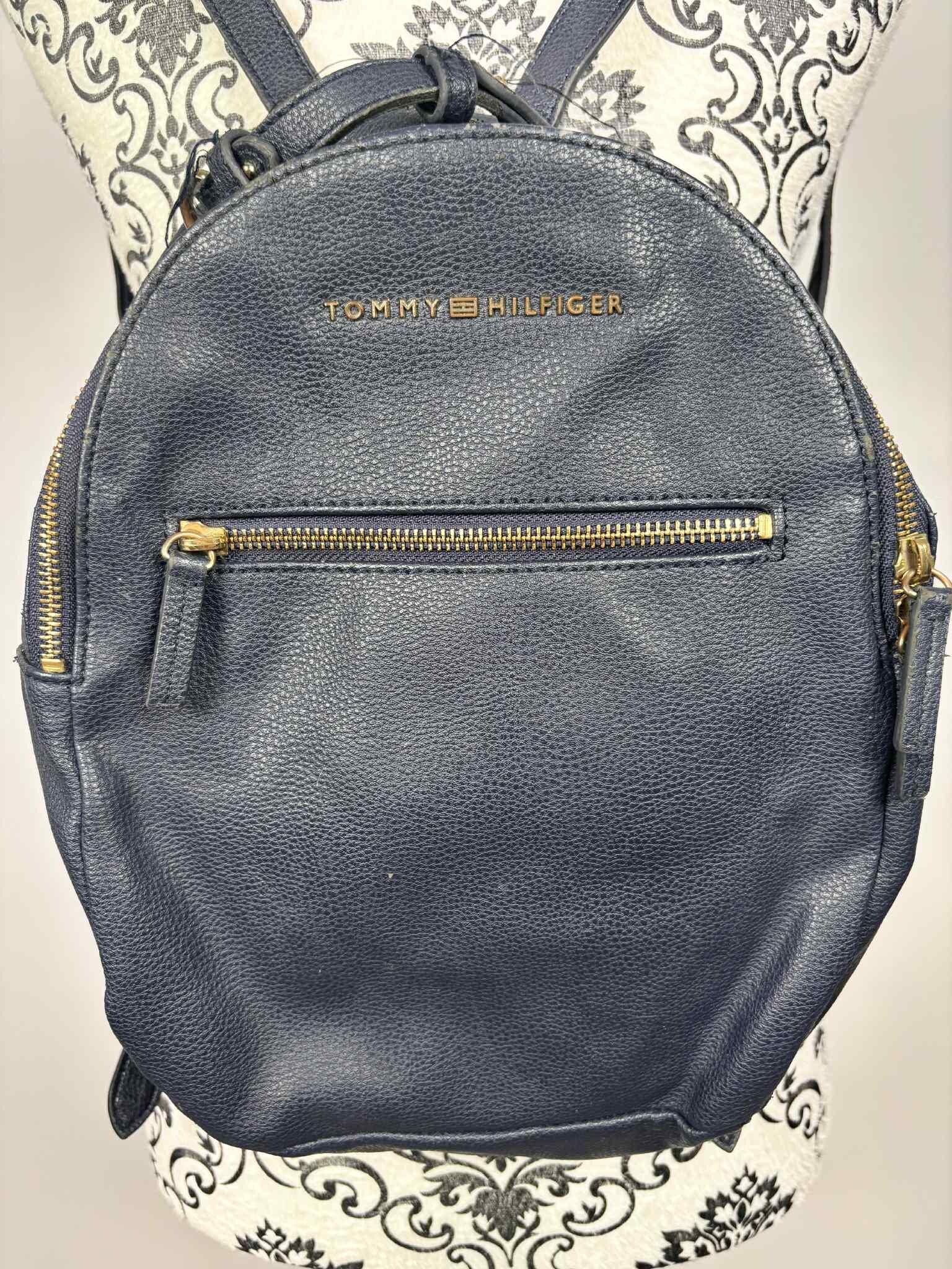 Tommy Hilfiger Unisex Blue Navy Synthetic Leather Backpack Vintage Tommy Hilfiger Navy Faux Leather Backpack With Gold  main image 4