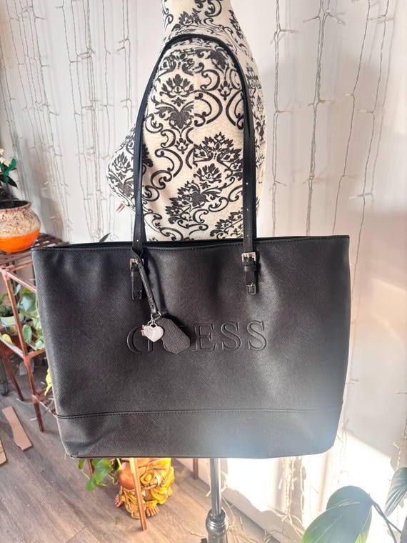 Guess Black Logo Tote Bag – Saffiano-style Faux Leather Shoulder