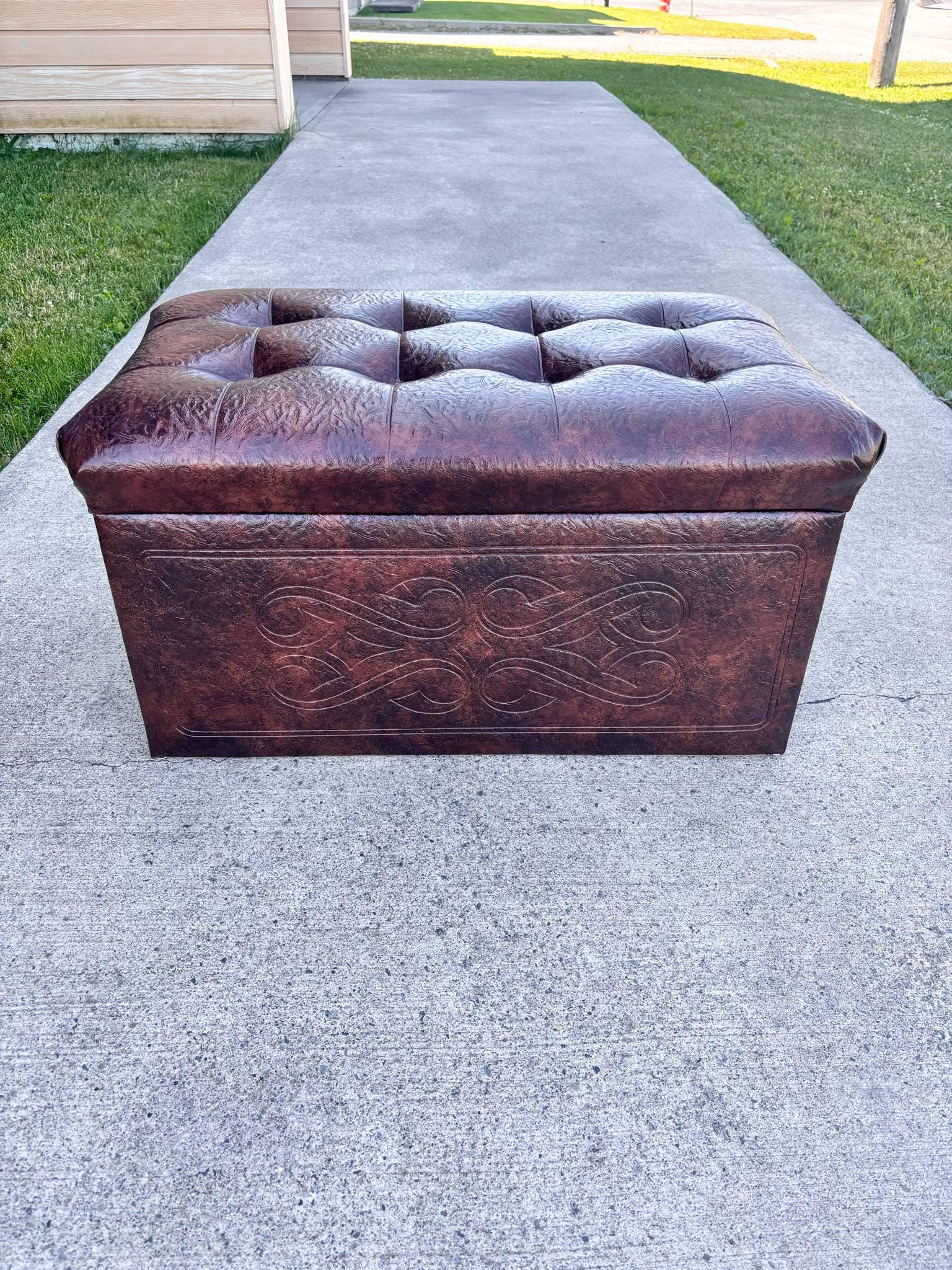 Vintage Electrolux Canada Storage Bench Ottoman – Tufted Faux