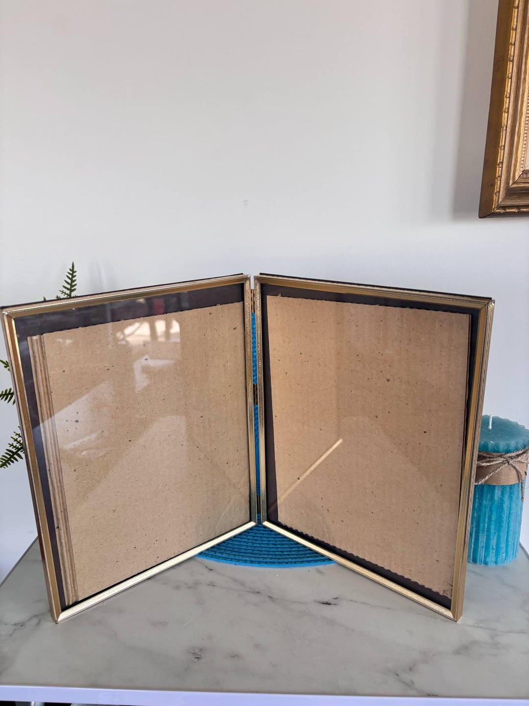 Vintage Hinged Double Picture Frame 10x8 Gold Tone Metal Glass Front ...