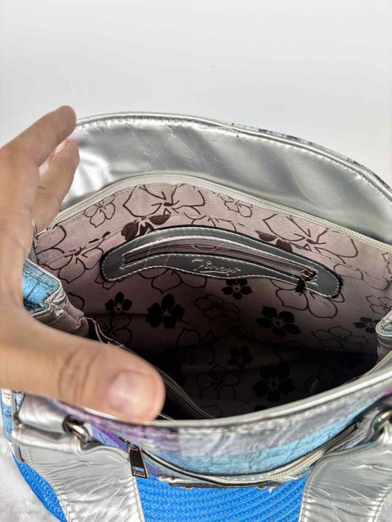 Vintage Jenny Patchwork Handbag Silver Straps Mul… - image 4