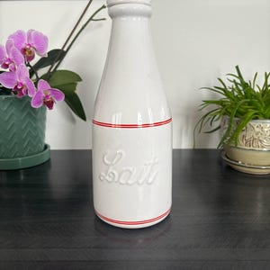 Vintage Ceramic Milk Bottle Marked Canada 4239 White With Red Vintage Ceramic Milk Bottle Marked Canada 4239 White With Red