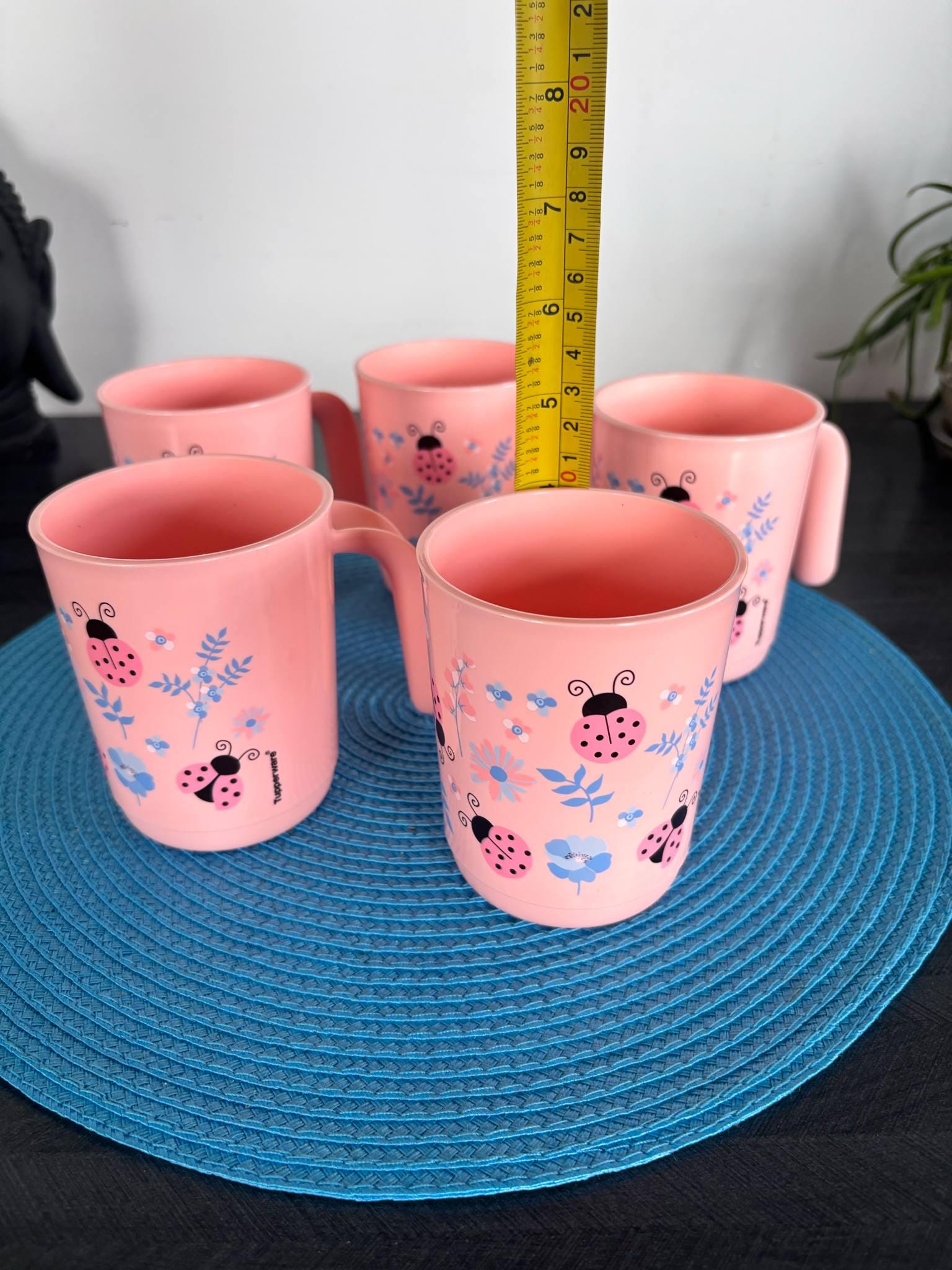 Set of 5 Vintage Pink Tupperware Cups With Ladybug and Flower