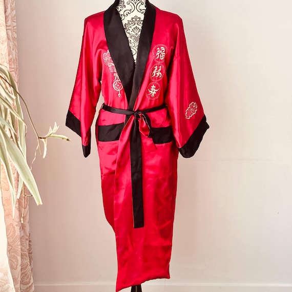 black and red dressing gown Mens Red Black Dressing Gown Floral Paisley Housecoat