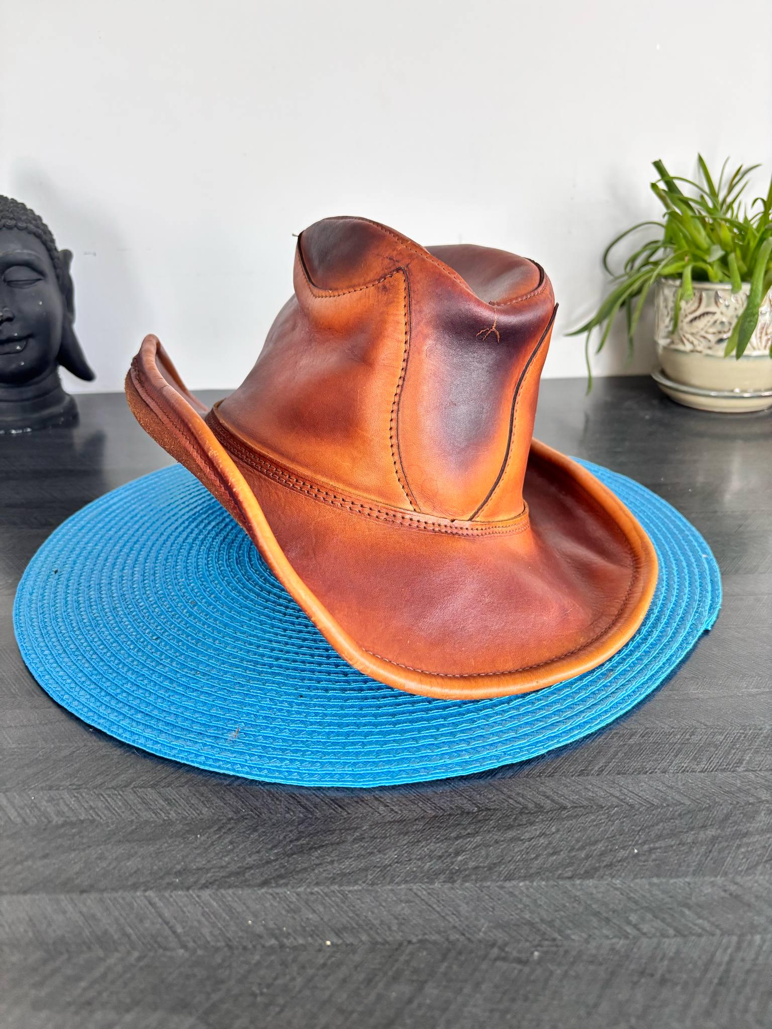 Vintage Brown Leather Cowboy Hat Made in Mexico by Taka 7 1 4 Size