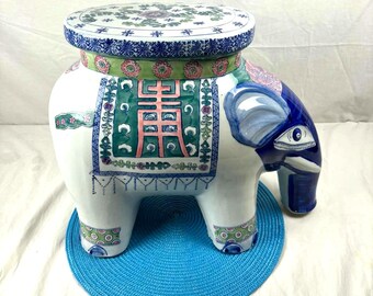 Taburete de elefante de cerámica, taburete decorativo asiático, mesa auxiliar de elefante, decoración asiática vintage, pieza decorativa pesada