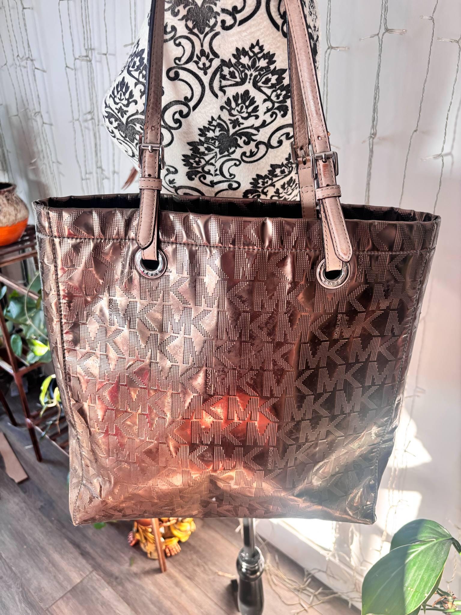 Metallic Bronze Michael Kors MK Tote Bag – Monogram Pattern