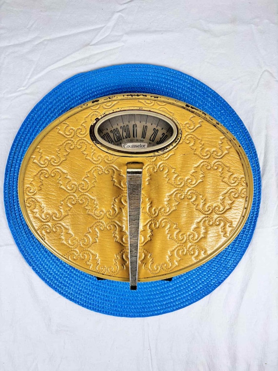 Vintage Counselor Bathroom Scale 1950s Yellow Embossed Vinyl Top