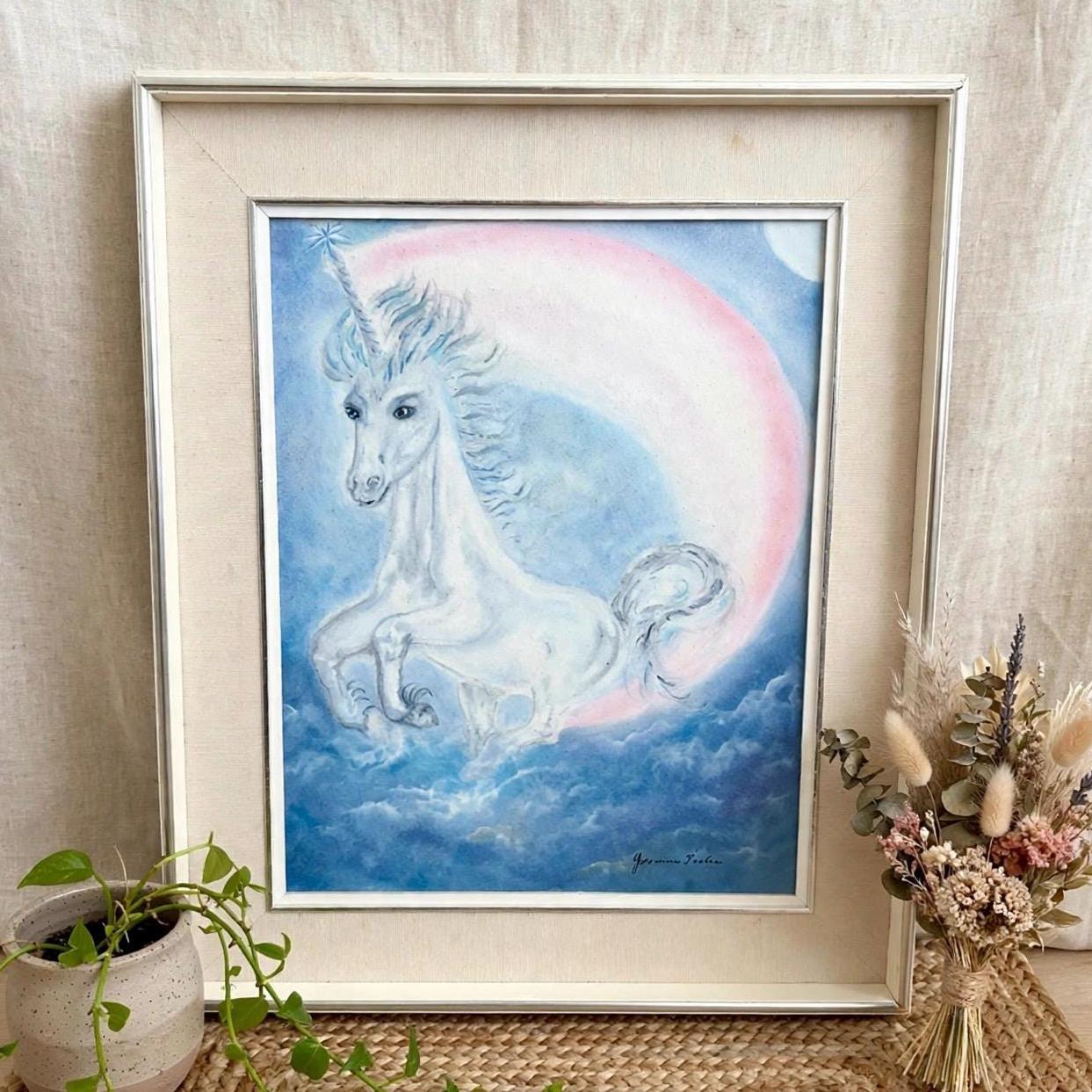 ジャンニーヌ・フォルタンによるオリジナルのユニコーン絵画、パステル