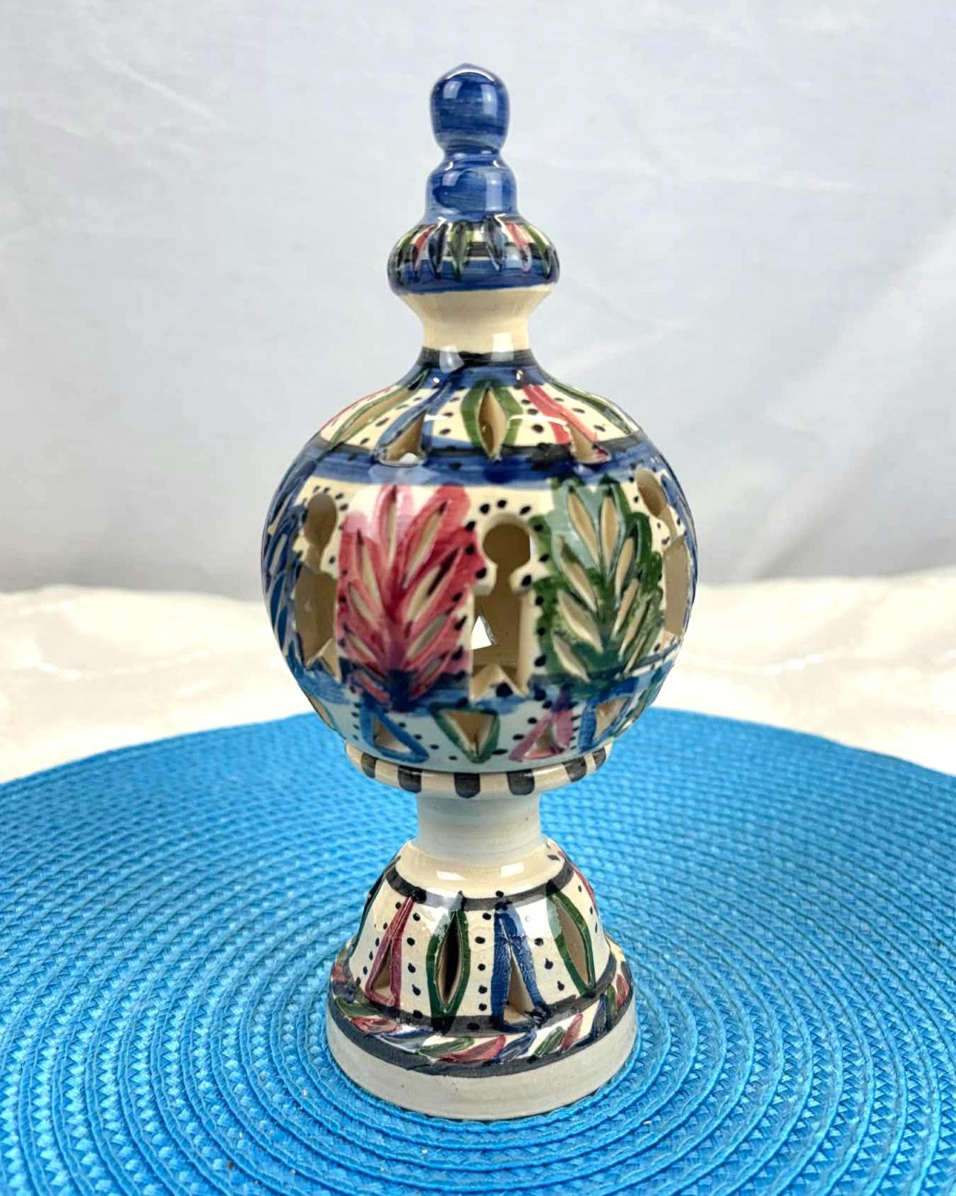Lampe Bougeoir Photophore Artisanal - Céramique Émaillée Ajourée - Style Oriental