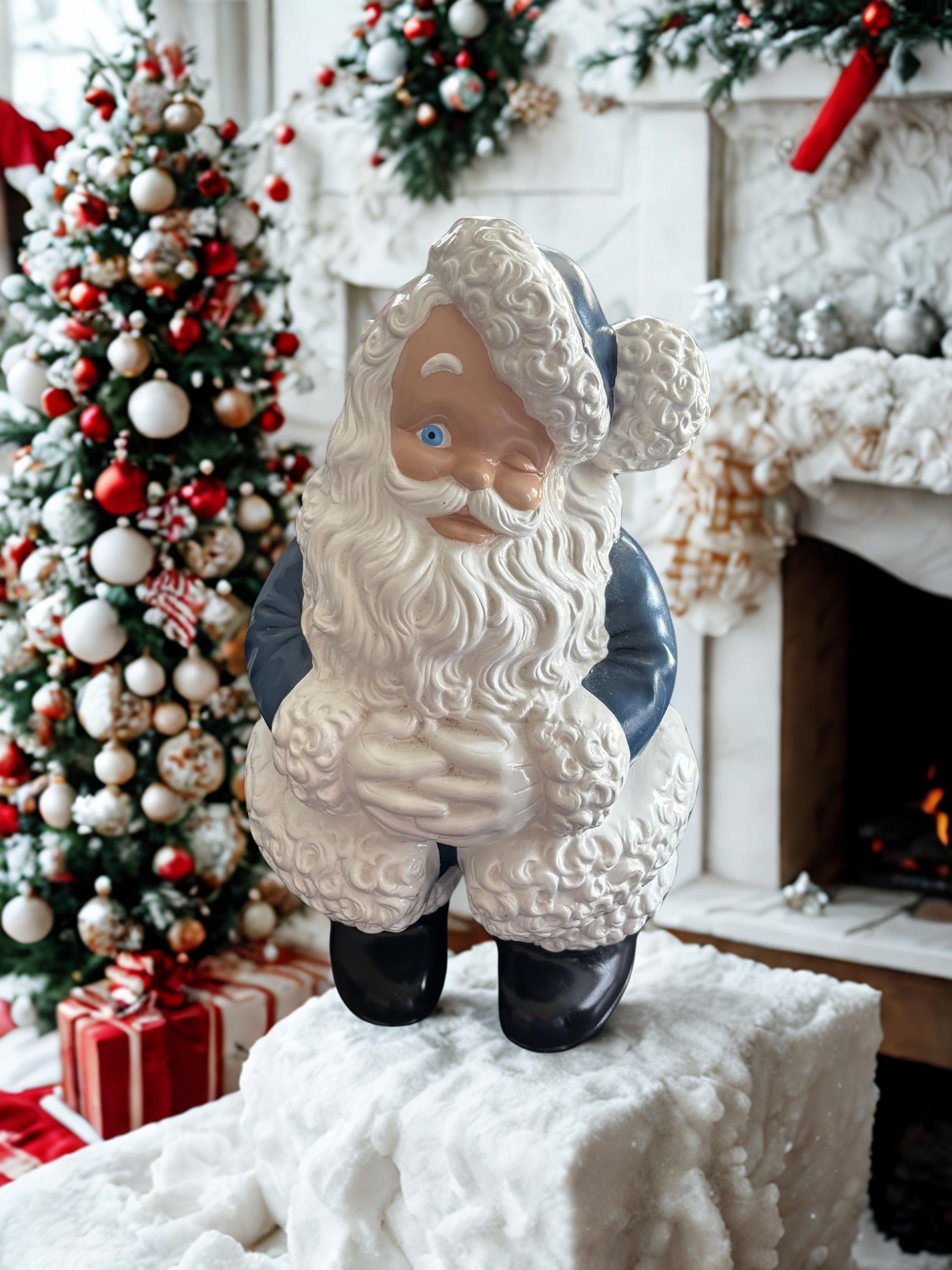 Père Noël Céramique Vintage – 23 Cm – Avec Cadeaux – Fausse Fourrure – Bon état