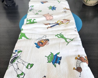 Vintage Toy Story Flat Sheet Single Size Pixar Disney 90s Buzz Woody Mr. Potato Hamm Rex Aliens Kids Bedding Room Decor