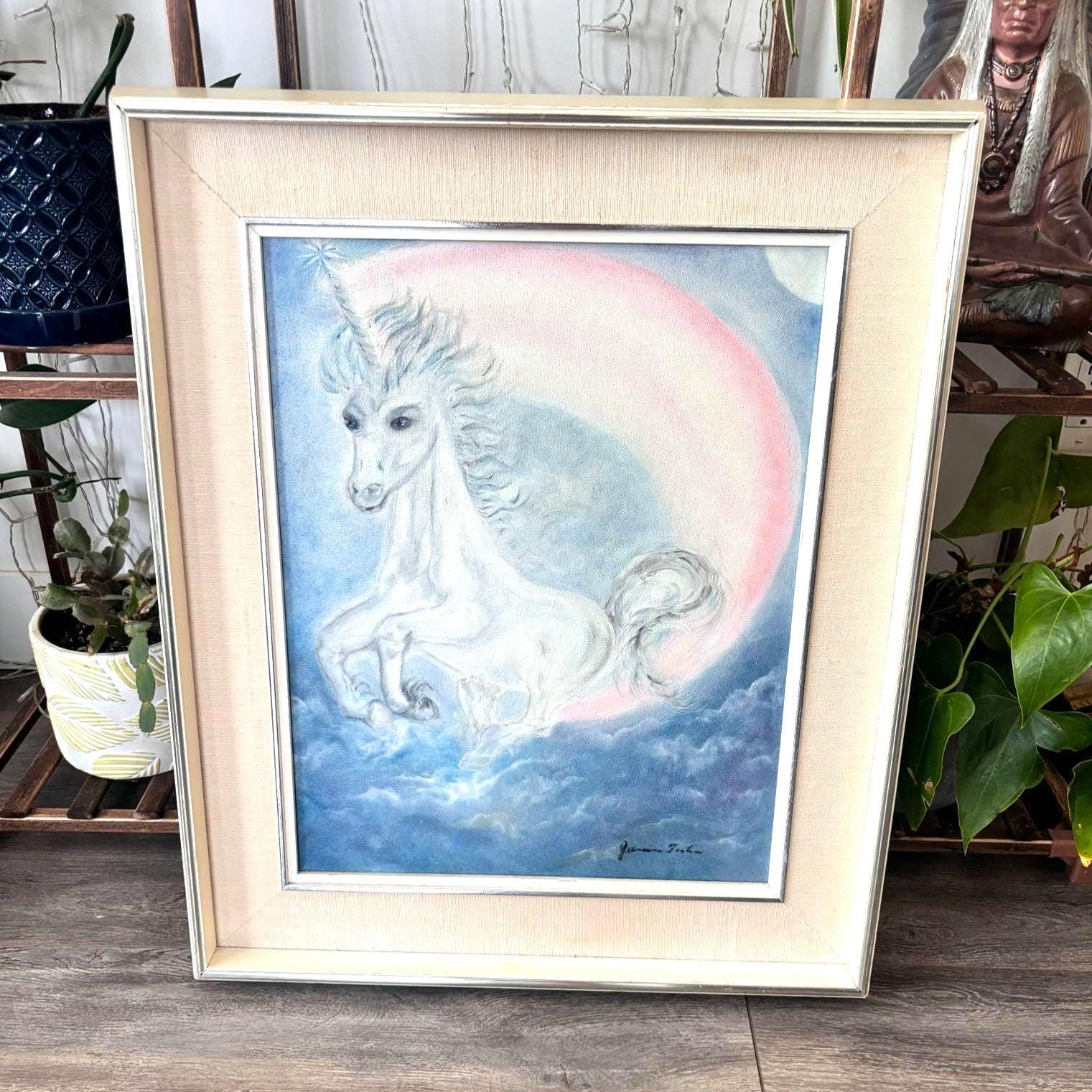 ジャンニーヌ・フォルタンによるオリジナルのユニコーン絵画、パステル
