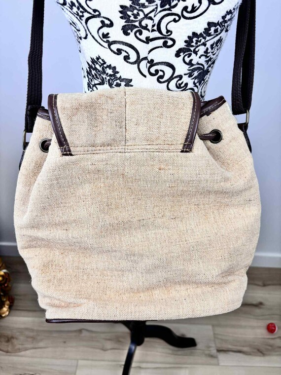 Boho patchwork backpack bag woven canvas cork woo… - image 4