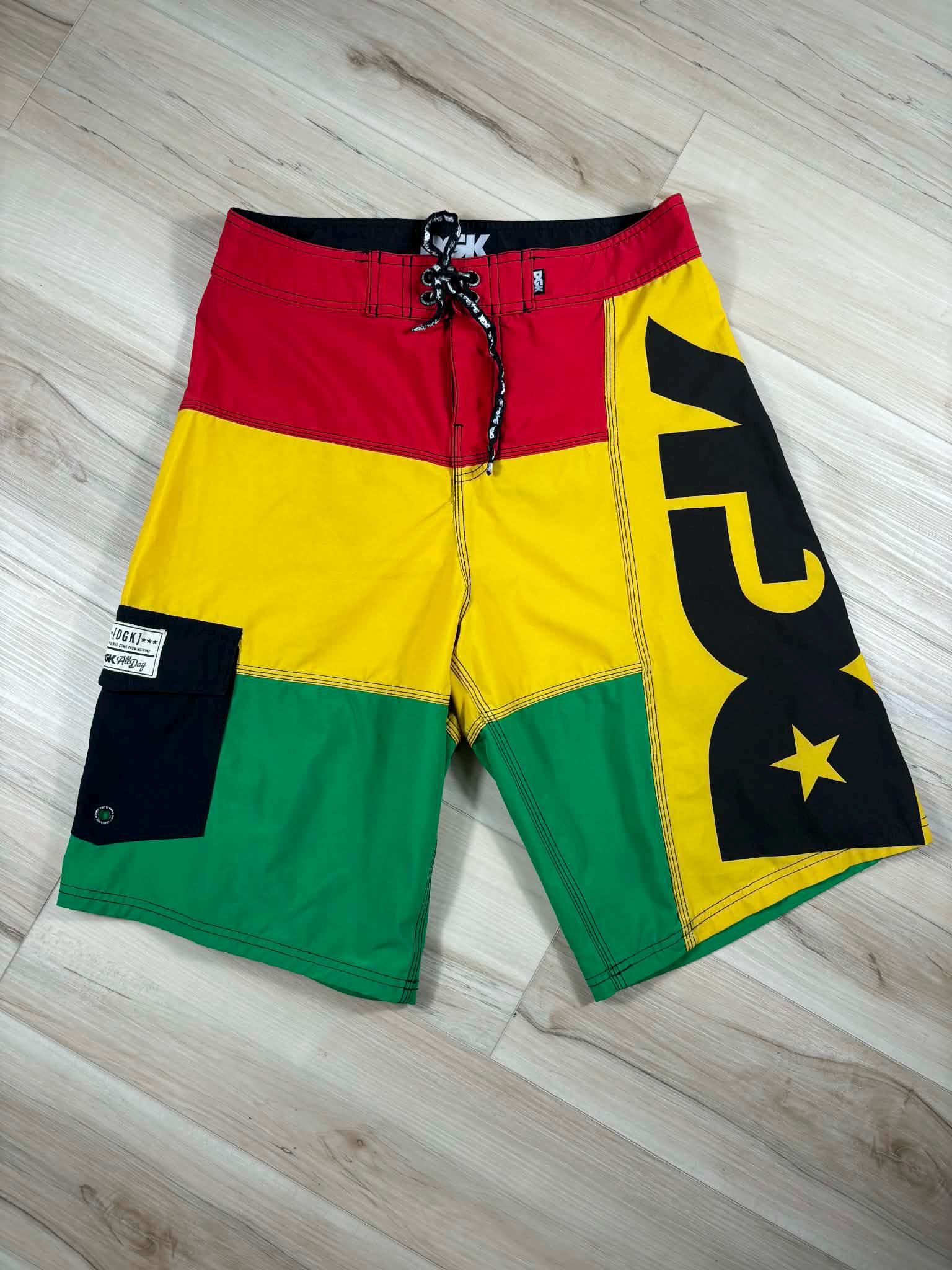 Y2K DGK Boardshorts, Size 30, Multicolor (red, Yellow, Green