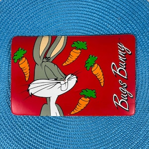 Mousepad vintage do Pernalonga, vermelho, da Warner Bros., para computador, desktop, jogos, desenhos animados, coleção dos anos 90.