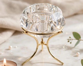 Crystal diamond shaped candle holder with gold metal stand elegant decorative tealight holder centerpiece home decor