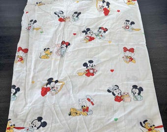 Vintage 1984 Disney Baby Crib Sheet Mickey Minnie Donald Pluto Rare Hybrid Fitted Flat Nursery Bedding Collectible