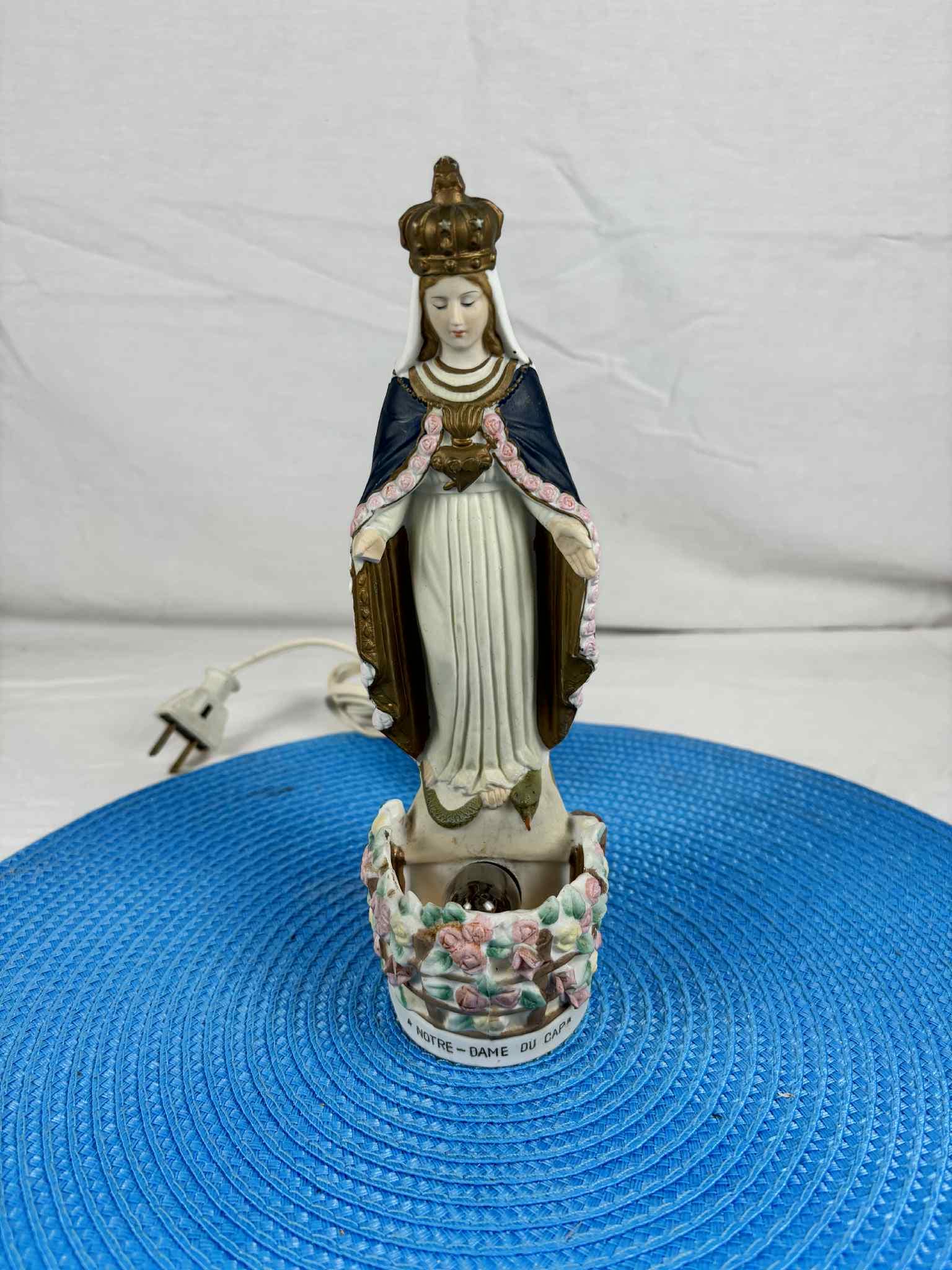 Vintage Notre-dame Du Cap Lamp Religious Statue Light, 9” Ceramic