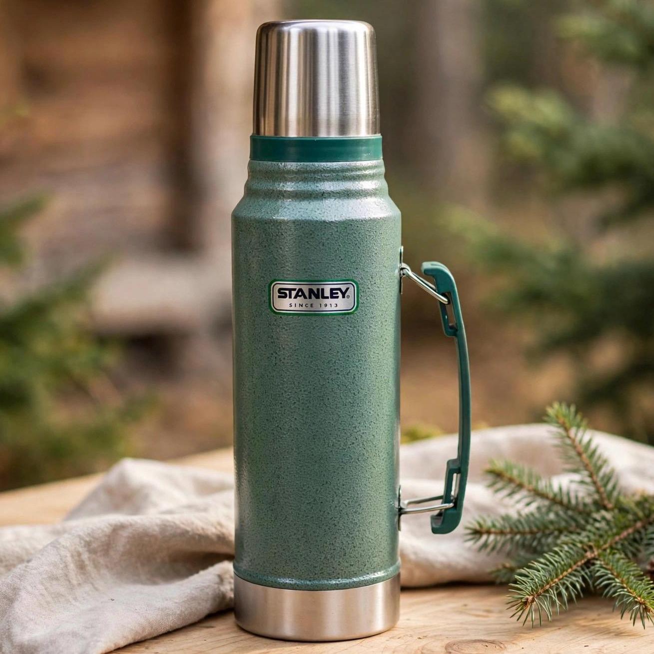 Stanley Classic Green Thermos Vacuum Bottle With Handle and Cup