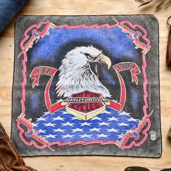 Vintage Harley-davidson Bandana – 20x20 USA Flag and Bald Eagle