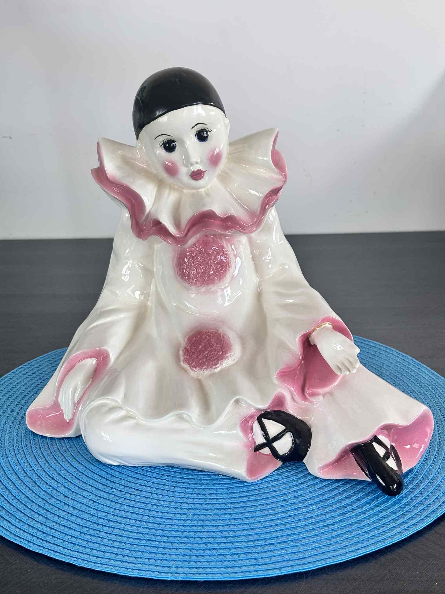 Vintage Ceramic Pierrot Clown Figurine Large 10x12 Hand Painted