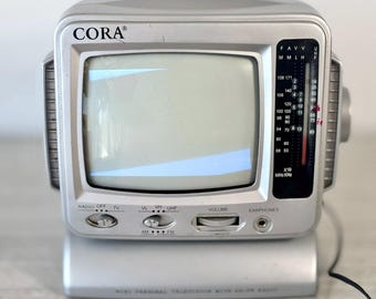 CORA 5-inch Black and White Mini Portable Television with AM/FM Radio, Retro Vintage Functionality
