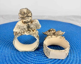 Vintage Cherub Serviettenringe 2er Set, Engel Tischdekoration Barock Elfenbein Harz Ringe, Shabby Chic Romantische Esstisch Accessoires
