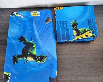 Vintage Disney Pixar Toy Story Flat Sheet & 2 Curtains 41x41 - Double Bed Bedding Set Rex Woody Buzz - 90s Kids Room Decor