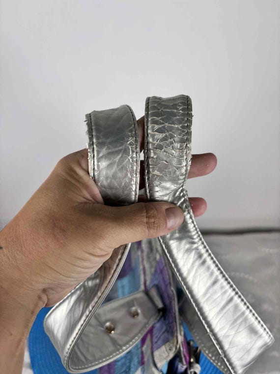 Vintage Jenny Patchwork Handbag Silver Straps Mul… - image 3