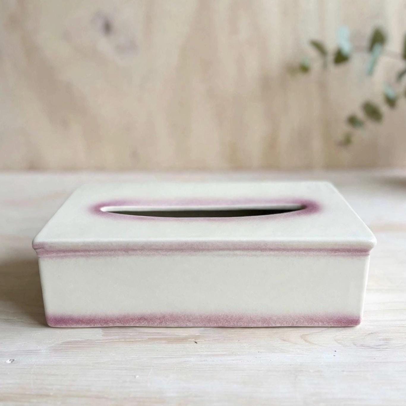 Vintage Ceramic Tissue Box Cover - Minimalist Pink Gradient Glaze - Modern Mid-Century Pottery Home Décor