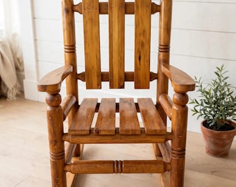 Vintage rocking chair for children in solid wood, rustic style, handcrafted, solid wood, farmhouse decor
