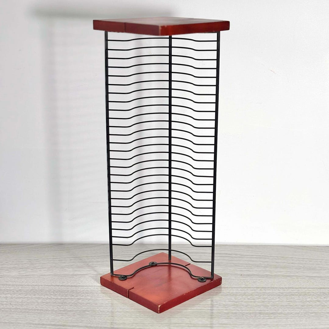 Metal Disc Rack Vintage Black Metal and Wood CD Rack, Holds 30 Discs, Modern Minimalist ...