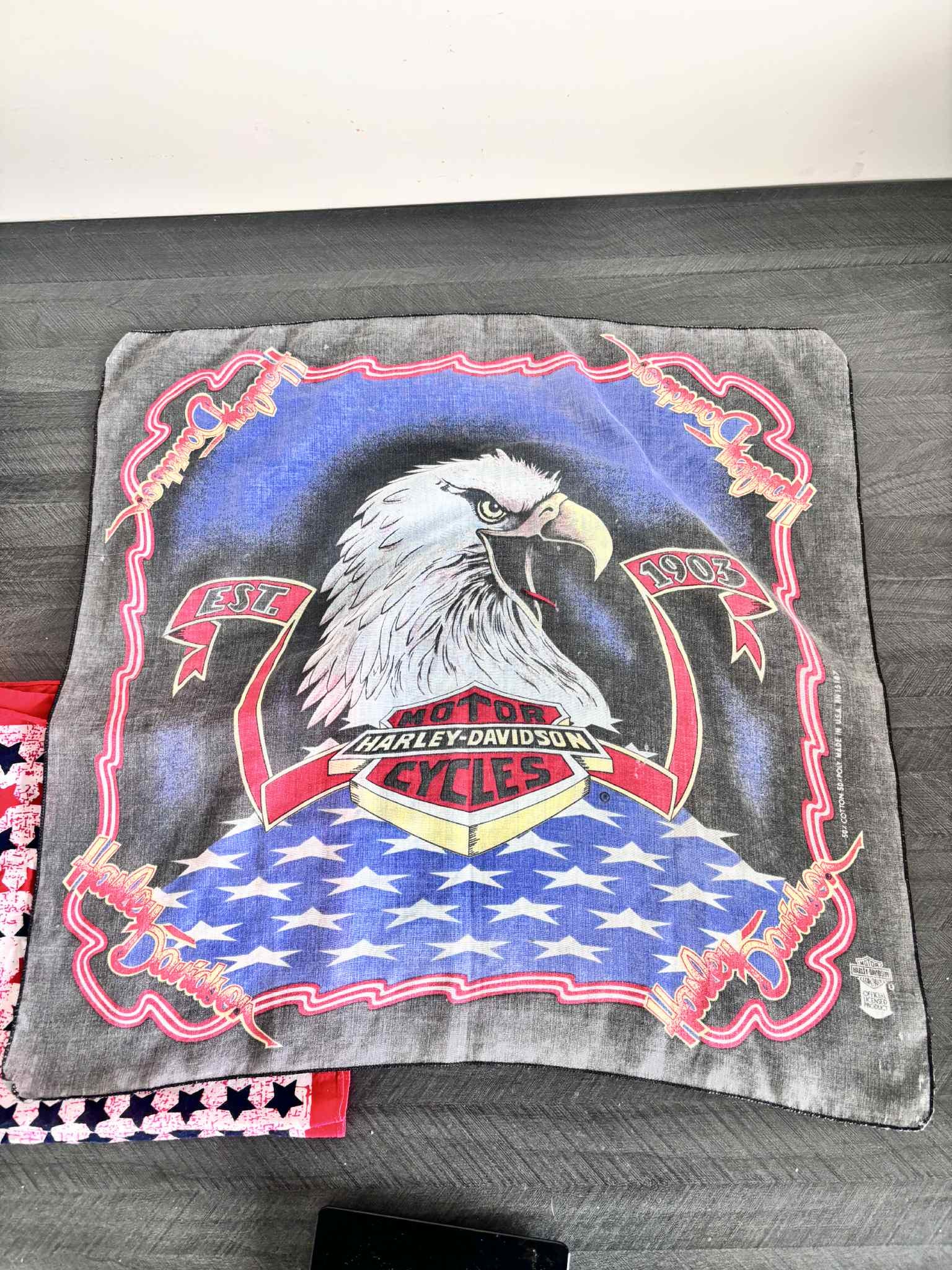 Bandana Harley Davidson Vintage – Motif Aigle Et USA – En Coton Noir – Neuf Sans étiquette