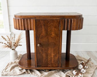 1930s Art Deco walnut smoking table – vintage humidor furniture – antique smoking stand – side table