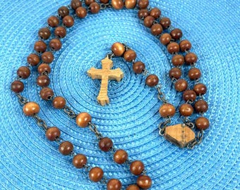 Vintage 30-inch Wooden Rosary With Catholic Cross, Religious