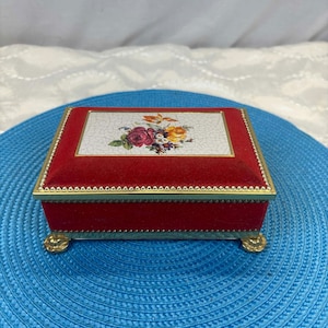 Vintage Jamin Floralita Holland candy box, red velvet, gold feet, retro decorative box for storing jewelry or souvenirs