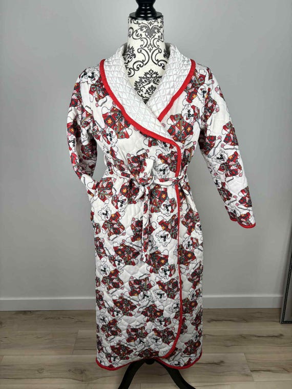 Vintage Bright Girl Christmas dress size 14 quilted made in Canada 80s 90s teddy bear print holiday housecoat retro loungewear cozy