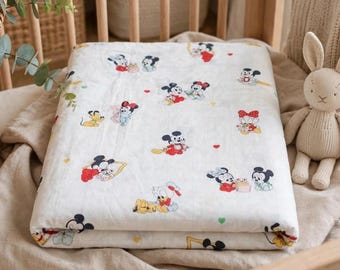 Vintage 1984 Disney Baby Crib Sheet Mickey Minnie Donald Pluto Rare Hybrid Fitted Flat Nursery Bedding Collectible