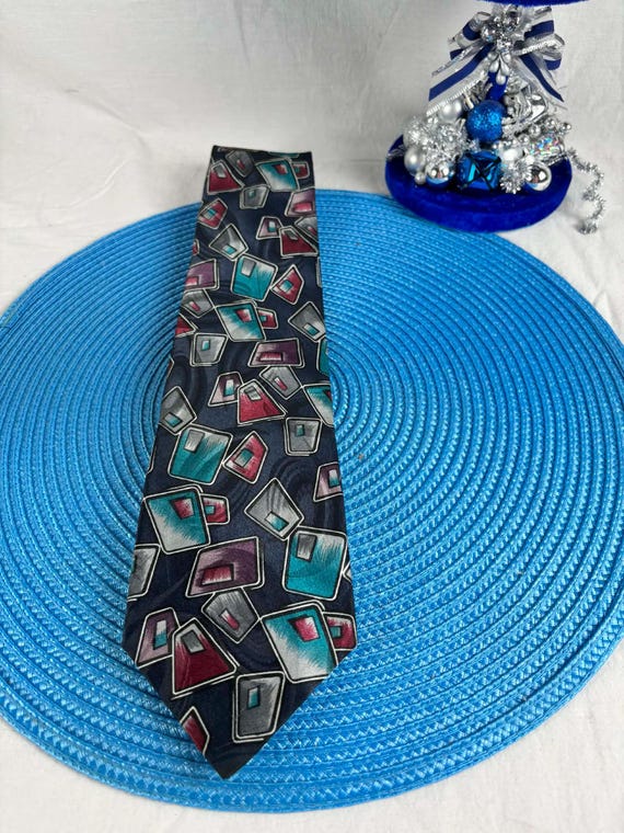 Vintage Protocol tie with colorful geometric patt… - image 1