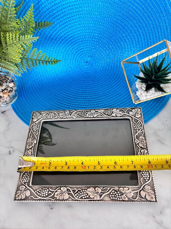 Vintage Silver-plated Metal Photo Frame With Vine and Grape Motif