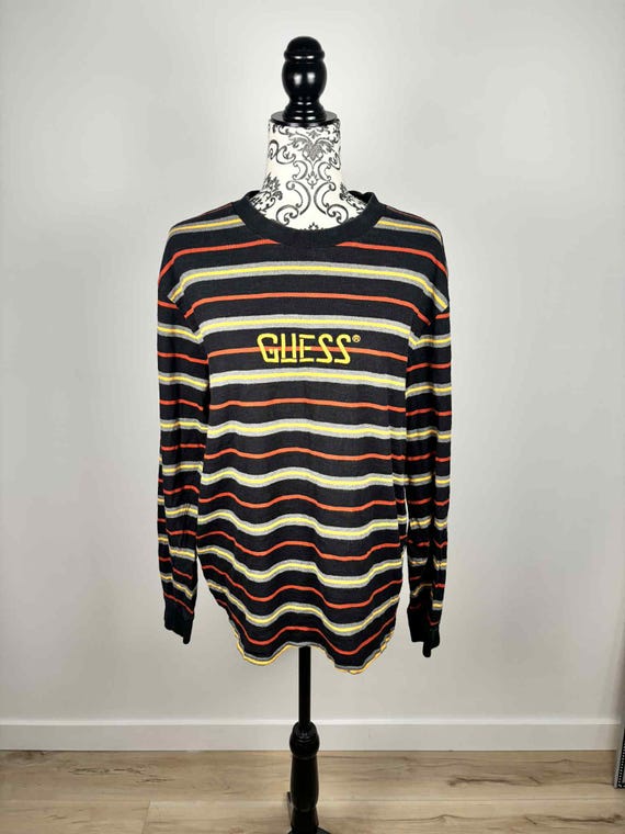 guess ストライプロンパース　9M ヴィンテージ　古着 Vintage Guess Originals Striped Long Sleeve Shirt L Logo