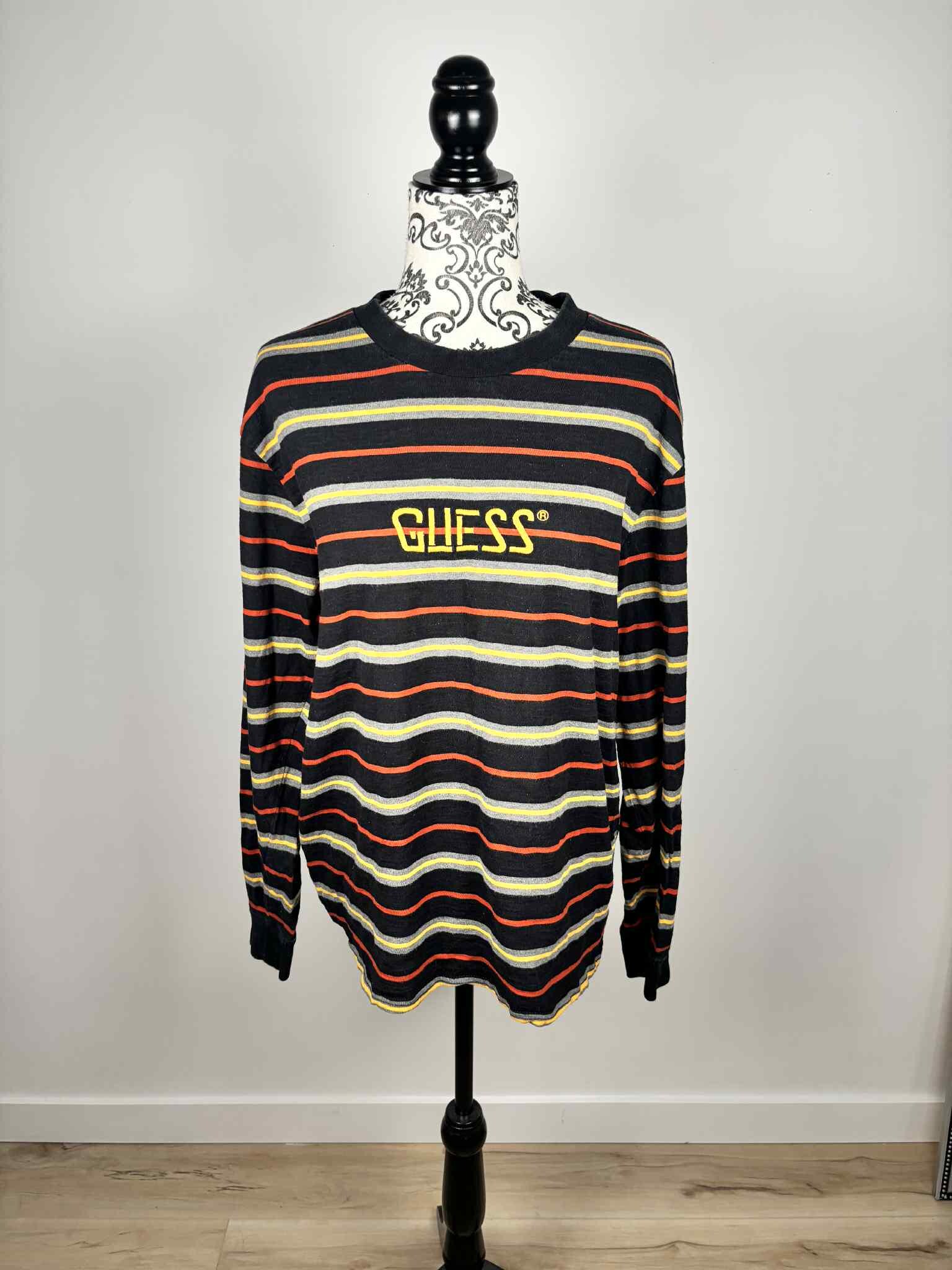 guess ストライプロンパース　9M ヴィンテージ　古着 Vintage Guess Originals Striped Long Sleeve Shirt L Logo